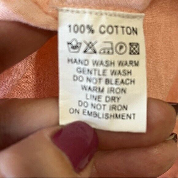 Dolma Sheer Peach 100%‎ Cotton Henley Neckline Embroidered Long Sleeve Tunic Top - Picture 5 of 6